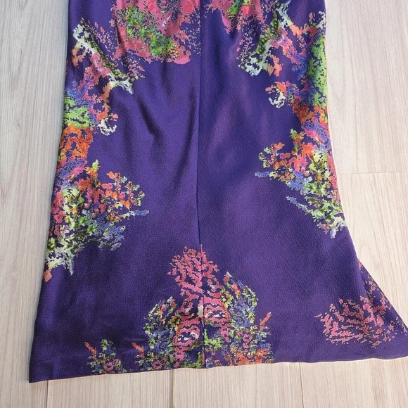 Halston Heritage Woman's Silk Dress Size 4 Twist‎ Front Halter Midi Floral Blue - Picture 6 of 13